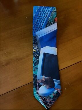 VTG 1995 Blue Tech Mouse & Computer Novelty Tie - Ralph Marlin